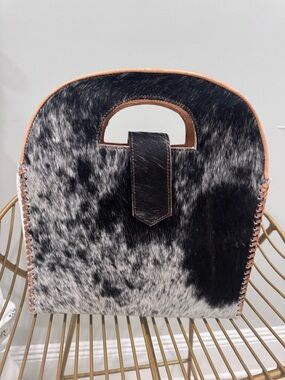 Handmade In Mexico Black & White realCowhide Leather Tote Bag with Top Handle